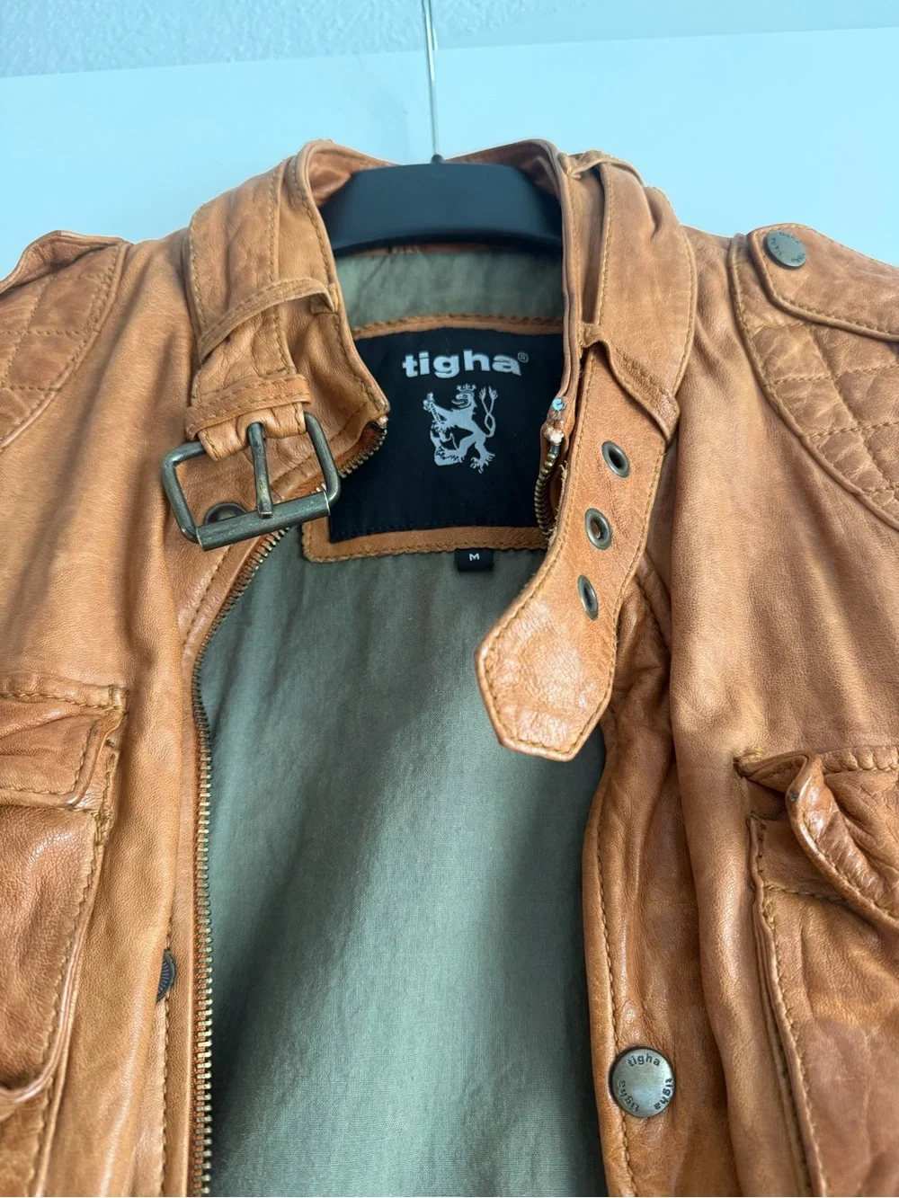 Men's Tan Leather Military Field Jacket by
